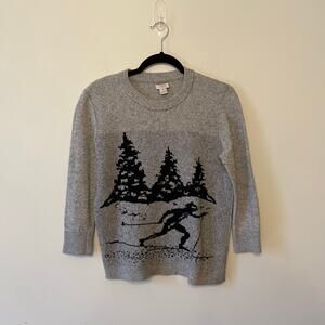 J. Crew M long sleeve sweater knit ski sport cabincore winter merino wool gray